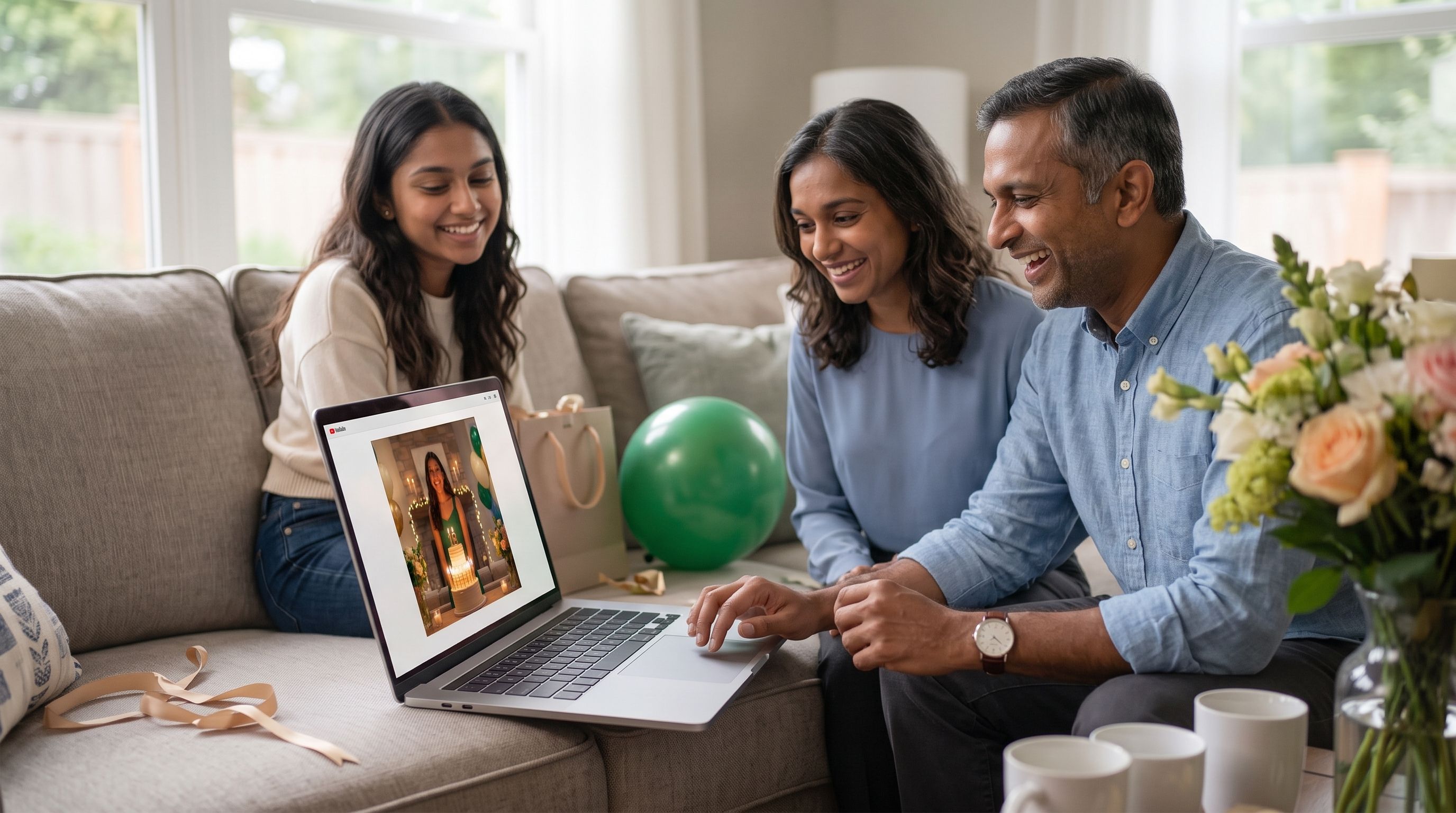 Maya sharing selected MementoBook memories with her parents